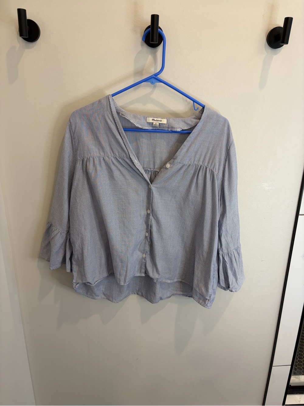 Madewell Light Blue Button-Front Peasant Blouse - Women